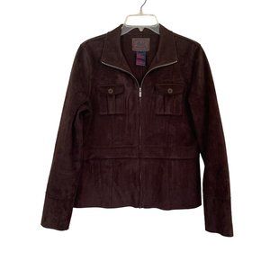 Ralph Lauren Womens Ralph 1967 Dark Brown Front Zipper Jacket Faux Suede Size. L